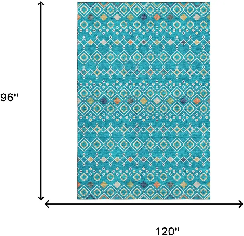 Teal Gold And Green Southwestern Washable Area Rug With UV Protection Photo 9