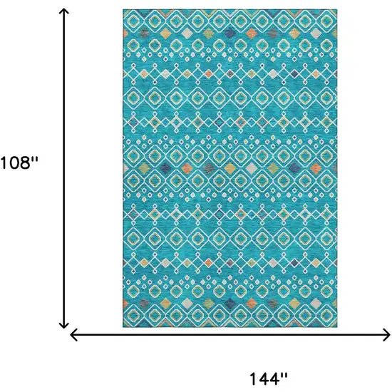 Teal Gold And Green Southwestern Washable Area Rug With UV Protection Photo 9