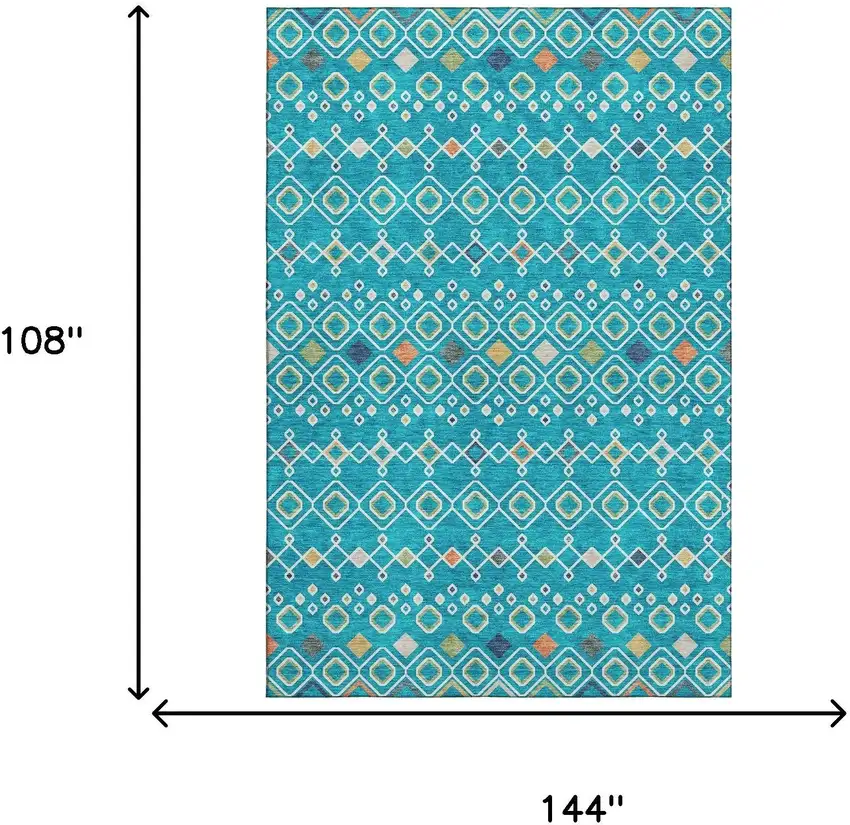 Teal Gold And Green Southwestern Washable Area Rug With UV Protection Photo 9