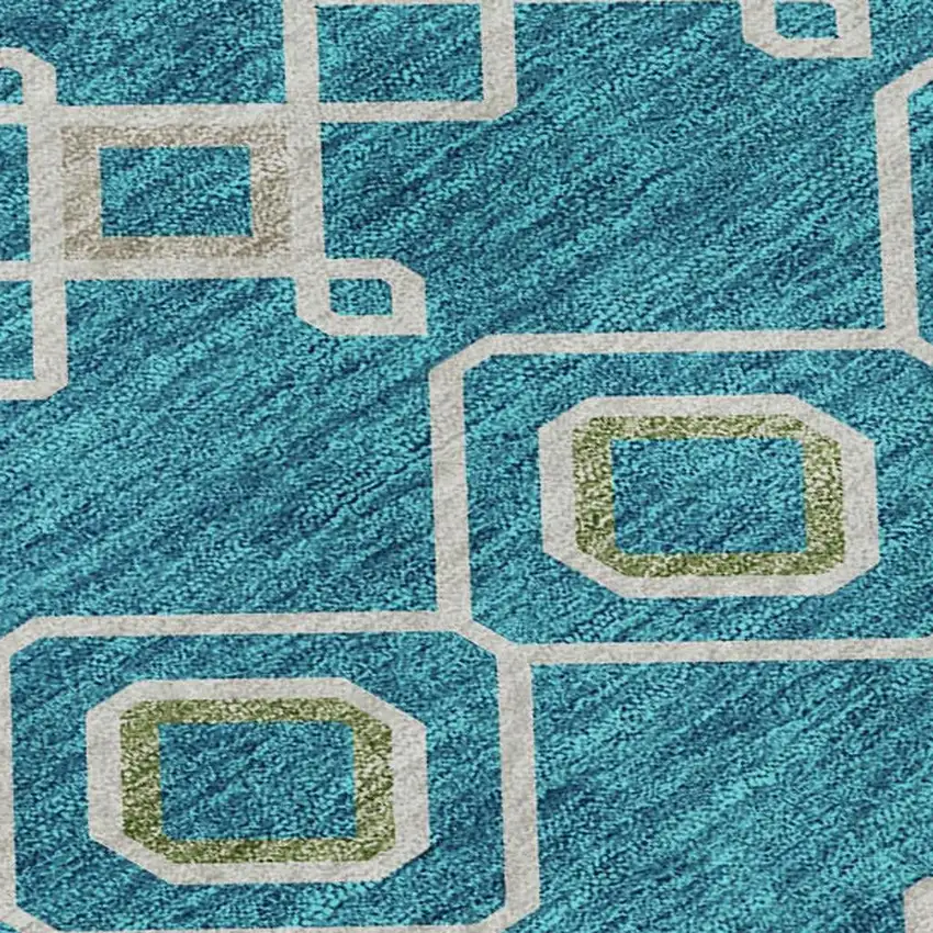 Teal Gold And Green Southwestern Washable Area Rug With UV Protection Photo 2