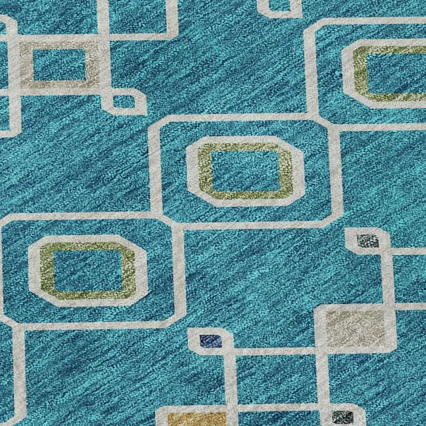 Teal Gold And Green Southwestern Washable Area Rug With UV Protection Photo 3