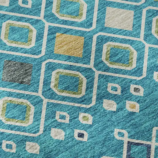 Teal Gold And Green Southwestern Washable Area Rug With UV Protection Photo 9