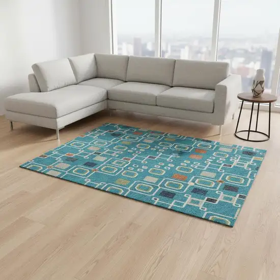 Teal Gold And Green Southwestern Washable Area Rug With UV Protection Photo 2