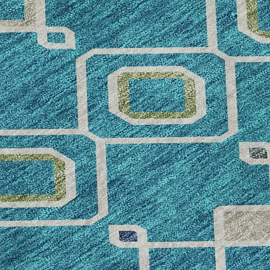 Teal Gold And Green Southwestern Washable Area Rug With UV Protection Photo 2