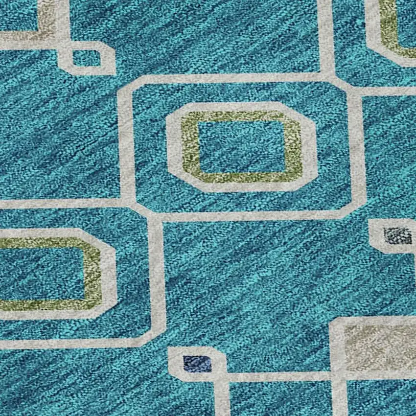 Teal Gold And Green Southwestern Washable Area Rug With UV Protection Photo 2