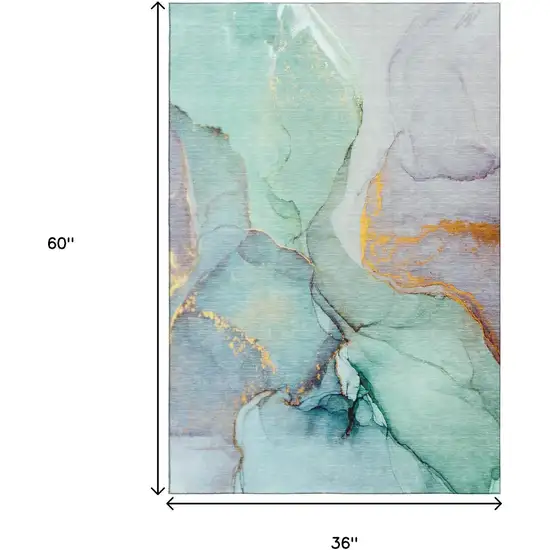 Teal Gold And Ivory Abstract Washable Area Rug With UV Protection Photo 7