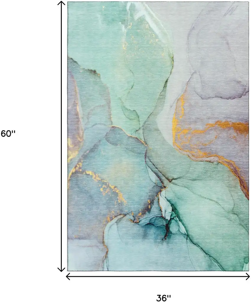 Teal Gold And Ivory Abstract Washable Area Rug With UV Protection Photo 7