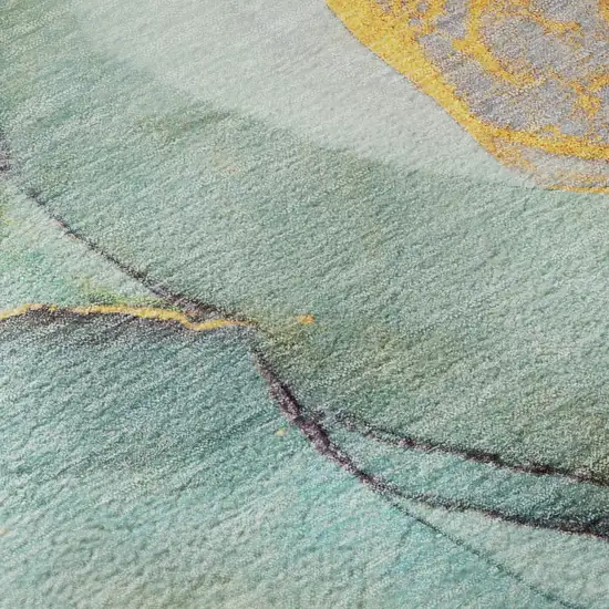 Teal Gold And Ivory Abstract Washable Area Rug With UV Protection Photo 3