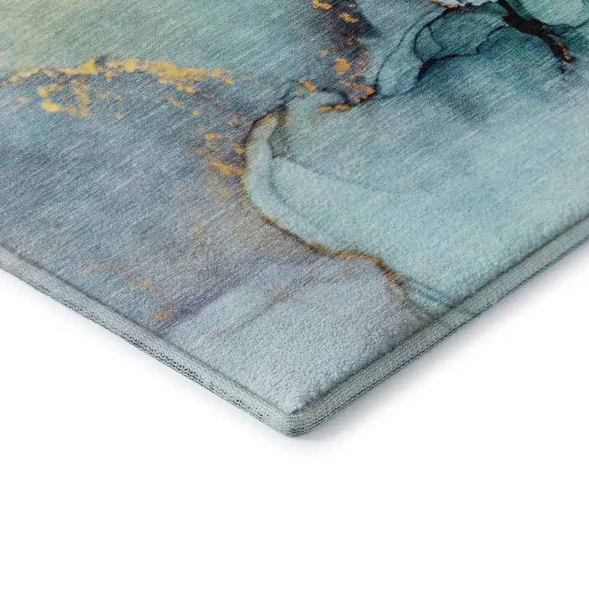 Teal Gold And Ivory Abstract Washable Area Rug With UV Protection Photo 9