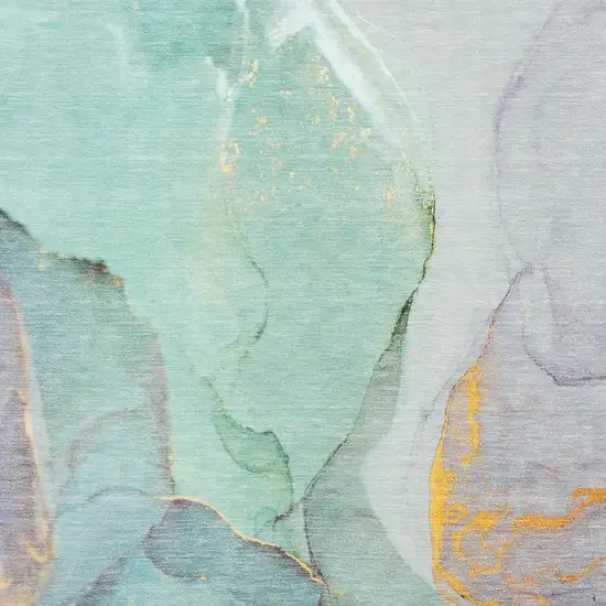 Teal Gold And Ivory Abstract Washable Area Rug With UV Protection Photo 3