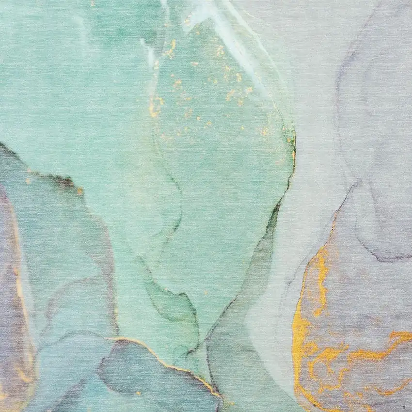 Teal Gold And Ivory Abstract Washable Area Rug With UV Protection Photo 3