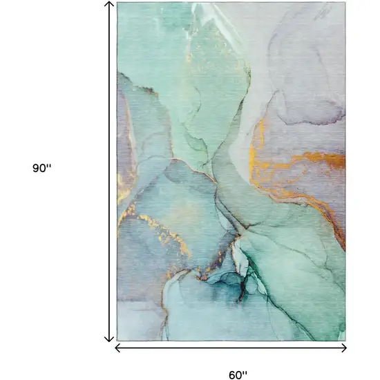 Teal Gold And Ivory Abstract Washable Area Rug With UV Protection Photo 7