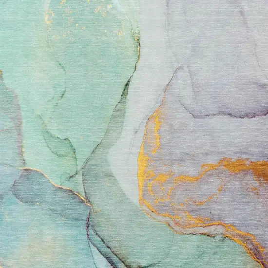 Teal Gold And Ivory Abstract Washable Area Rug With UV Protection Photo 3