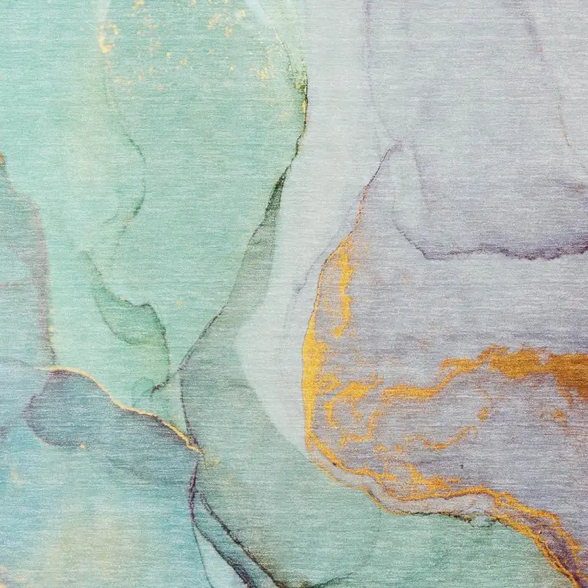 Teal Gold And Ivory Abstract Washable Area Rug With UV Protection Photo 3