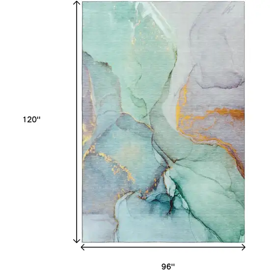 Teal Gold And Ivory Abstract Washable Area Rug With UV Protection Photo 3
