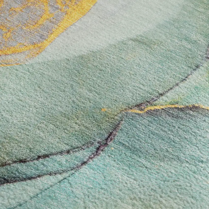 Teal Gold And Ivory Abstract Washable Area Rug With UV Protection Photo 7