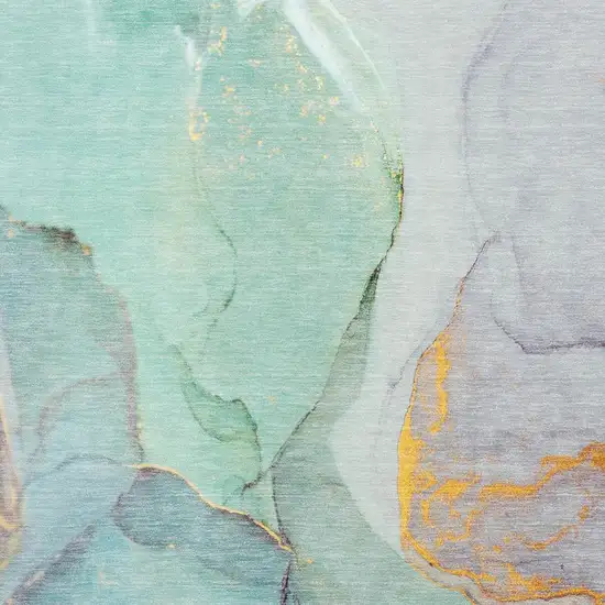 Teal Gold And Ivory Abstract Washable Area Rug With UV Protection Photo 3