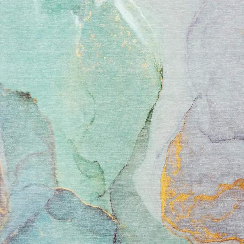 Teal Gold And Ivory Abstract Washable Area Rug With UV Protection Photo 3