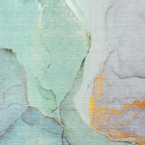 Teal Gold And Ivory Abstract Washable Area Rug With UV Protection Photo 8
