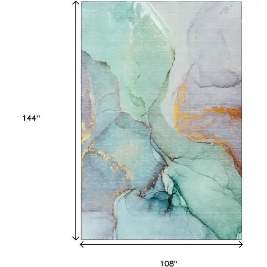 Teal Gold And Ivory Abstract Washable Area Rug With UV Protection Photo 3