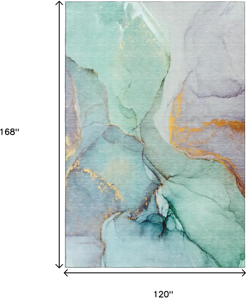 Teal Gold And Ivory Abstract Washable Area Rug With UV Protection Photo 3