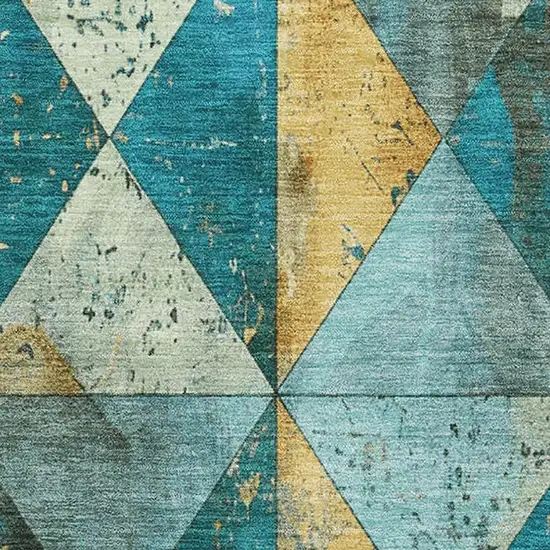 Teal Gold And Ivory Geometric Washable Area Rug With UV Protection Photo 2