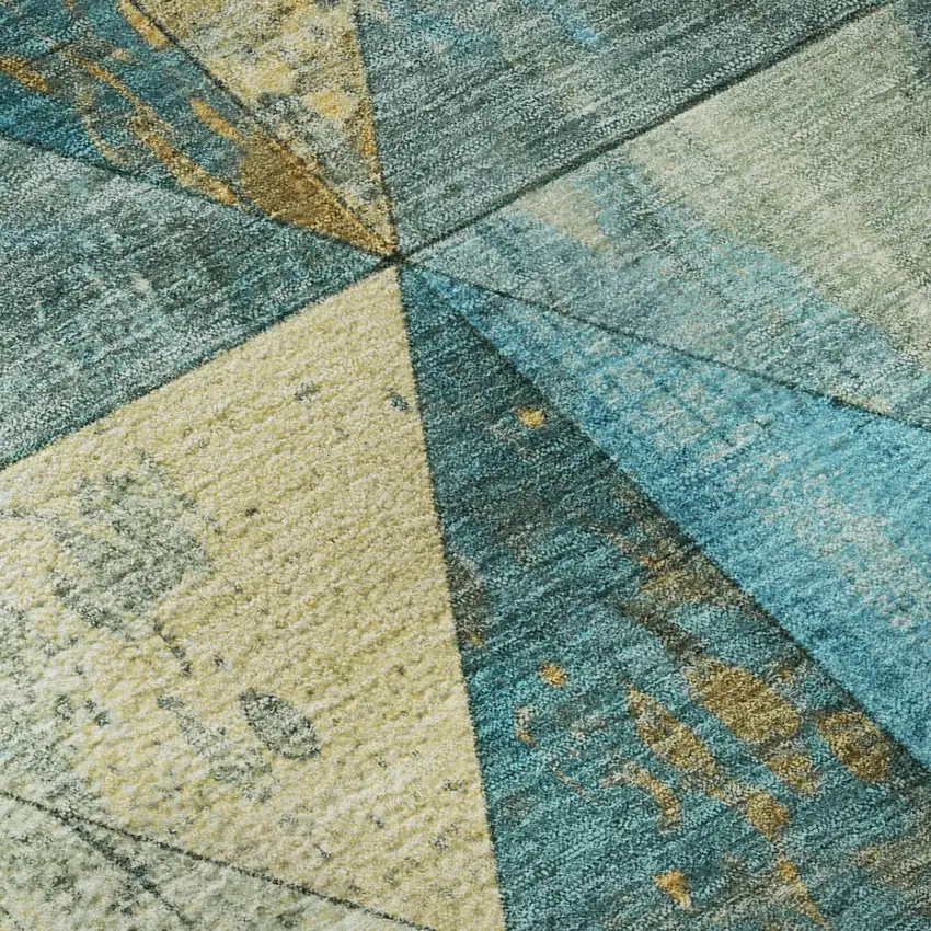 Teal Gold And Ivory Geometric Washable Area Rug With UV Protection Photo 9