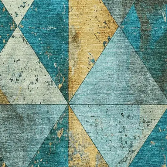 Teal Gold And Ivory Geometric Washable Area Rug With UV Protection Photo 2