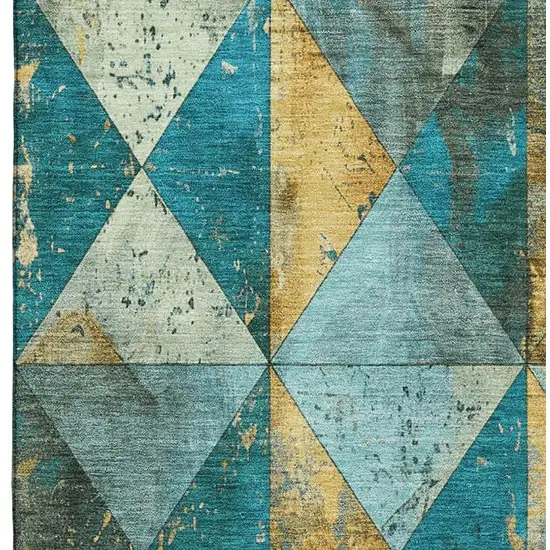 Teal Gold And Ivory Geometric Washable Area Rug With UV Protection Photo 3