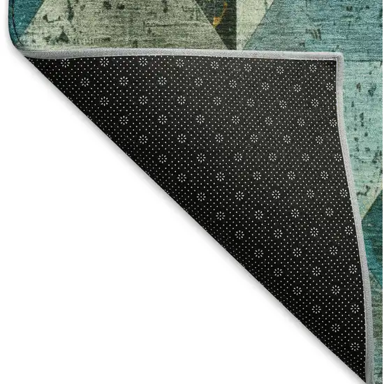 Teal Gold And Ivory Geometric Washable Area Rug With UV Protection Photo 6