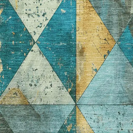 Teal Gold And Ivory Geometric Washable Area Rug With UV Protection Photo 2