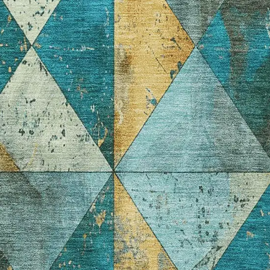 Teal Gold And Ivory Geometric Washable Area Rug With UV Protection Photo 2
