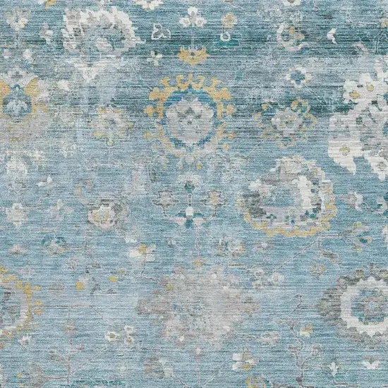 Teal Gold And Ivory Oriental Washable Area Rug With UV Protection Photo 2