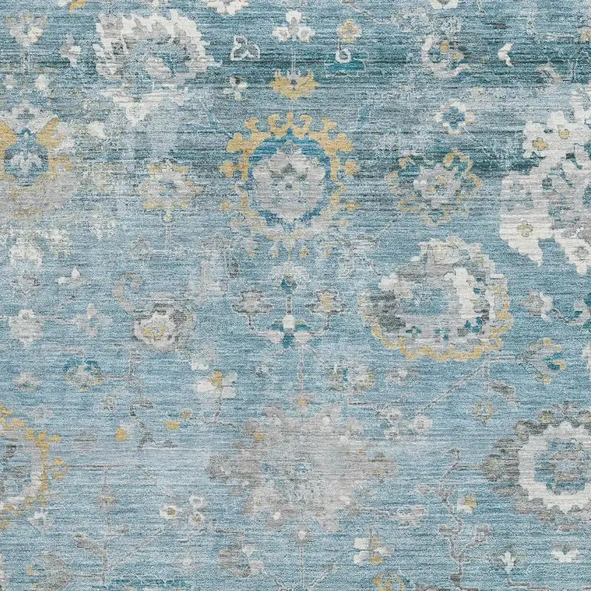 Teal Gold And Ivory Oriental Washable Area Rug With UV Protection Photo 2