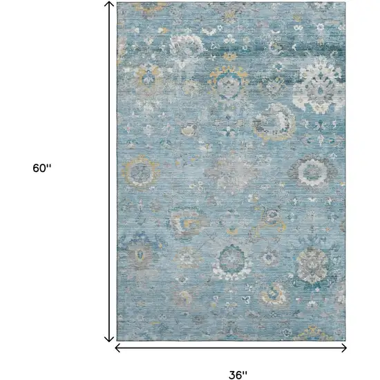 Teal Gold And Ivory Oriental Washable Area Rug With UV Protection Photo 3