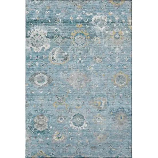Teal Gold And Ivory Oriental Washable Area Rug With UV Protection Photo 3