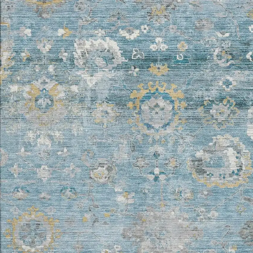 Teal Gold And Ivory Oriental Washable Area Rug With UV Protection Photo 2