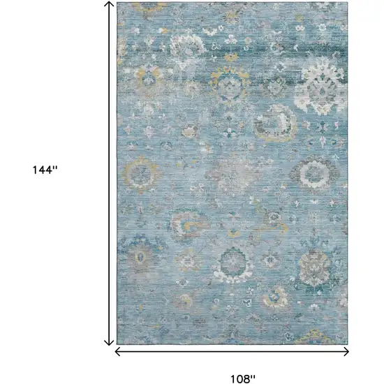 Teal Gold And Ivory Oriental Washable Area Rug With UV Protection Photo 9