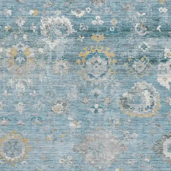 Teal Gold And Ivory Oriental Washable Area Rug With UV Protection Photo 2