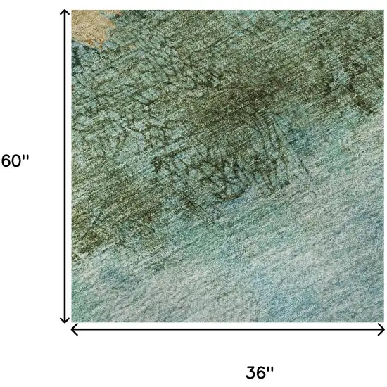 Teal Gold And Olive Green Abstract Washable Area Rug With UV Protection Photo 9