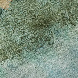Photo of Teal Gold And Olive Green Abstract Washable Area Rug With UV Protection