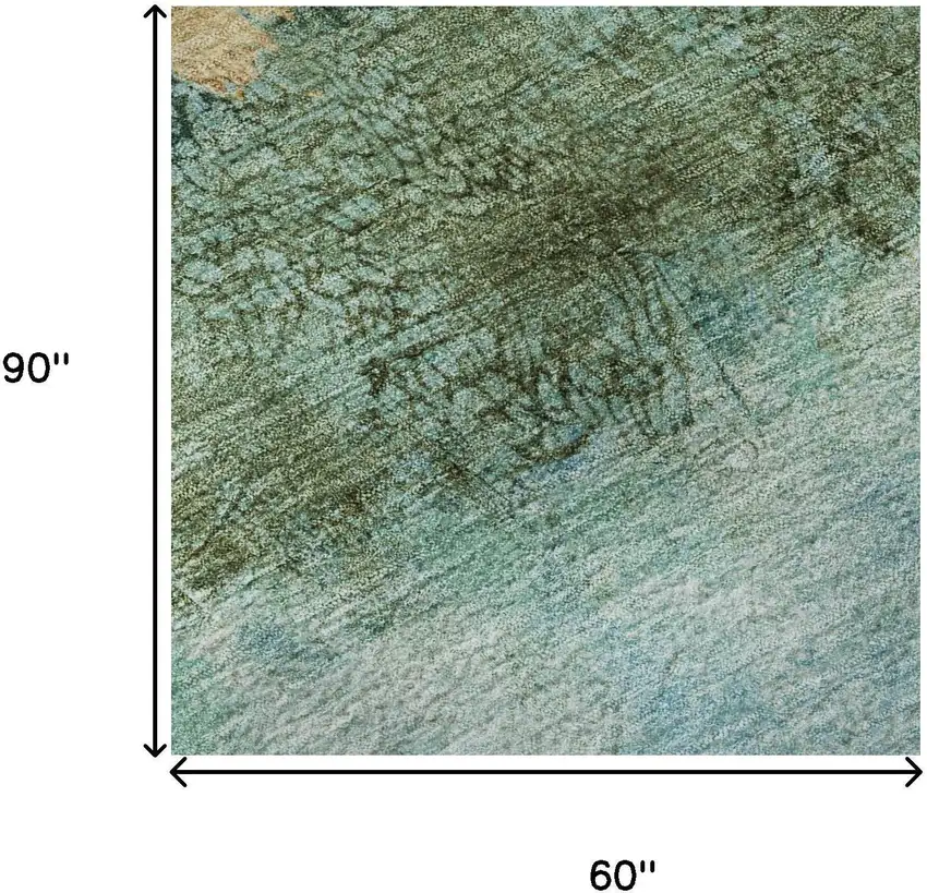 Teal Gold And Olive Green Abstract Washable Area Rug With UV Protection Photo 9