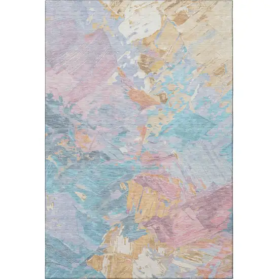 Teal Gold And Pink Abstract Washable Area Rug With UV Protection Photo 3