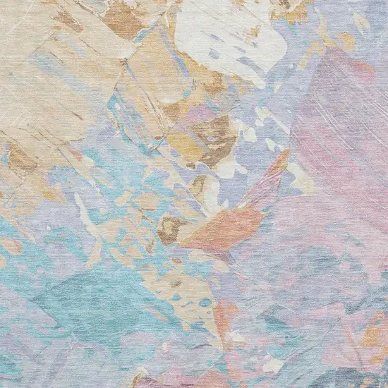 Teal Gold And Pink Abstract Washable Area Rug With UV Protection Photo 2