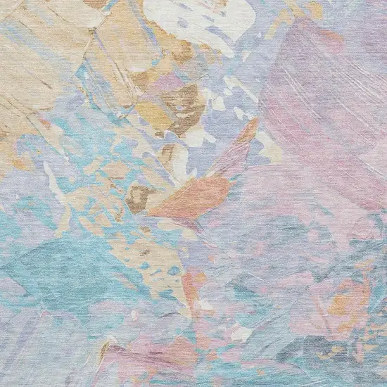 Teal Gold And Pink Abstract Washable Area Rug With UV Protection Photo 2