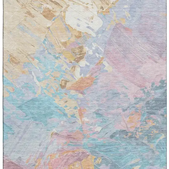 Teal Gold And Pink Abstract Washable Area Rug With UV Protection Photo 3