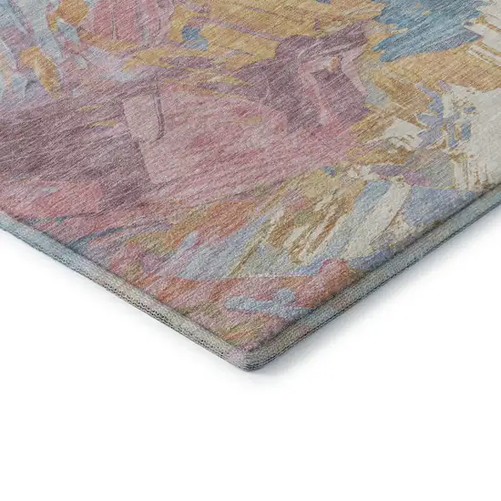 Teal Gold And Pink Abstract Washable Area Rug With UV Protection Photo 7