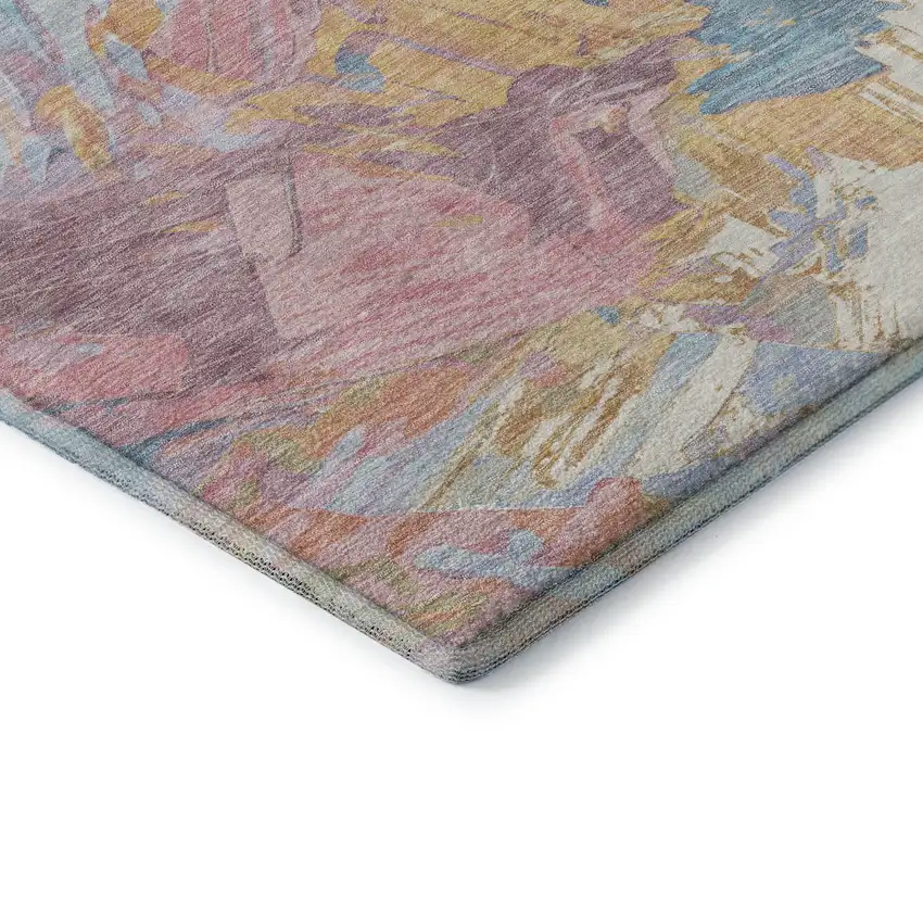 Teal Gold And Pink Abstract Washable Area Rug With UV Protection Photo 7