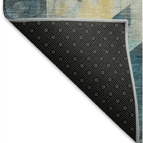 Teal Gold And Silver Geometric Washable Area Rug With UV Protection Photo 6