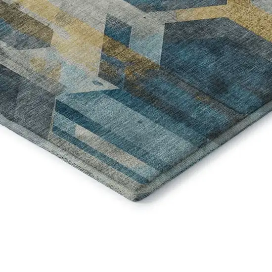 Teal Gold And Silver Geometric Washable Area Rug With UV Protection Photo 7